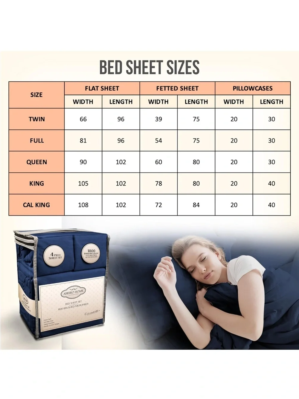 NEW Abeero Home King Size Sheets Set with Elastic Corner Straps -4pc Navy Blue
